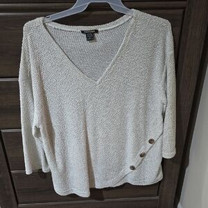Cream V-Neck Sweater with Button Detail